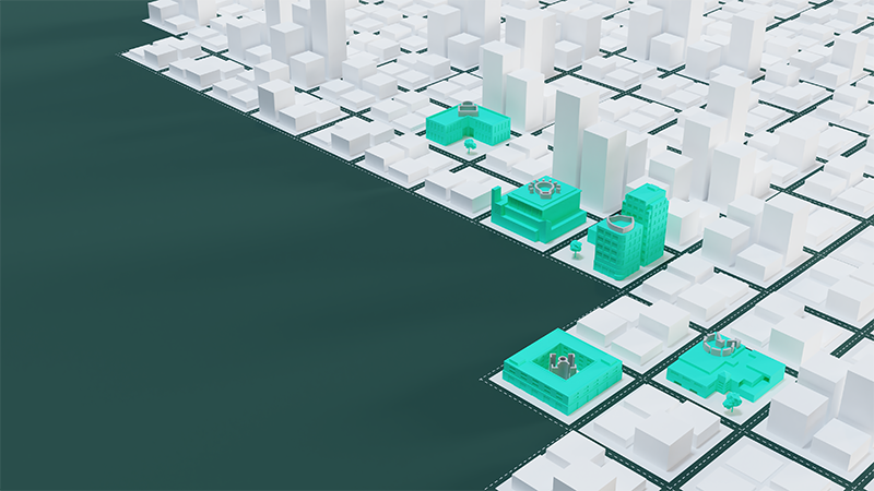 A low poly 3D cityscape